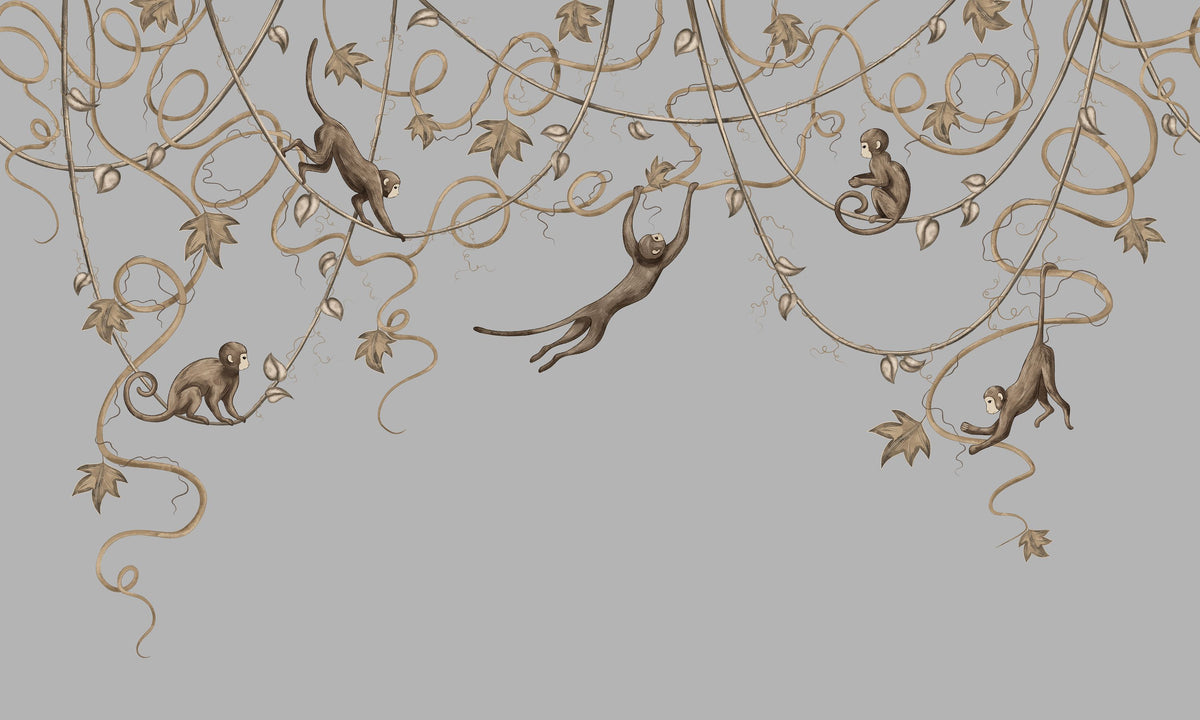 Monkey Jump, Gray Mural Wallpaper - pure wallpaper artwork