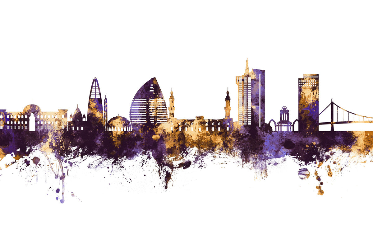 Khartoum Sudan Skyline Purple & Gold Mural Wallpaper - pure wallpaper artwork