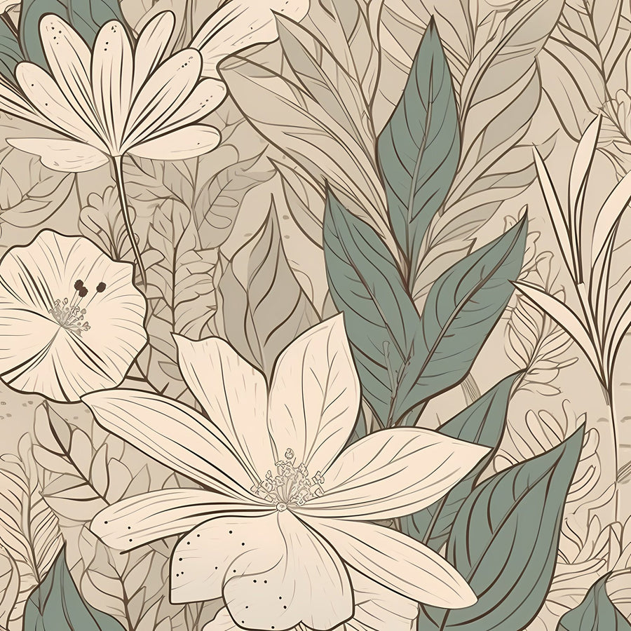 Botanical Wallpaper Mural – Leaf & Plant Wall Mural – Leaf Lines - Warm Tone printable artwork