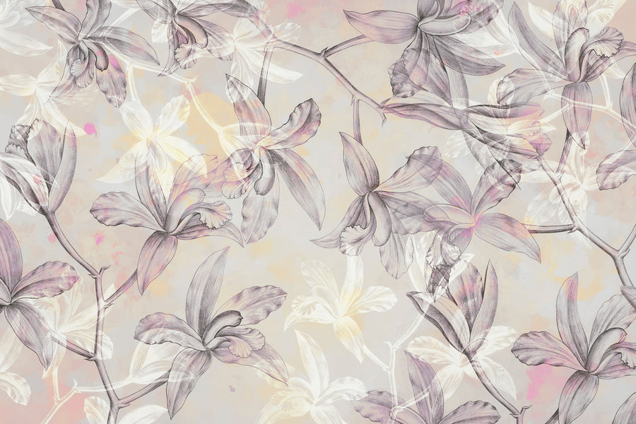 Orchids on Water Mural Wallpaper - Neutral Tone