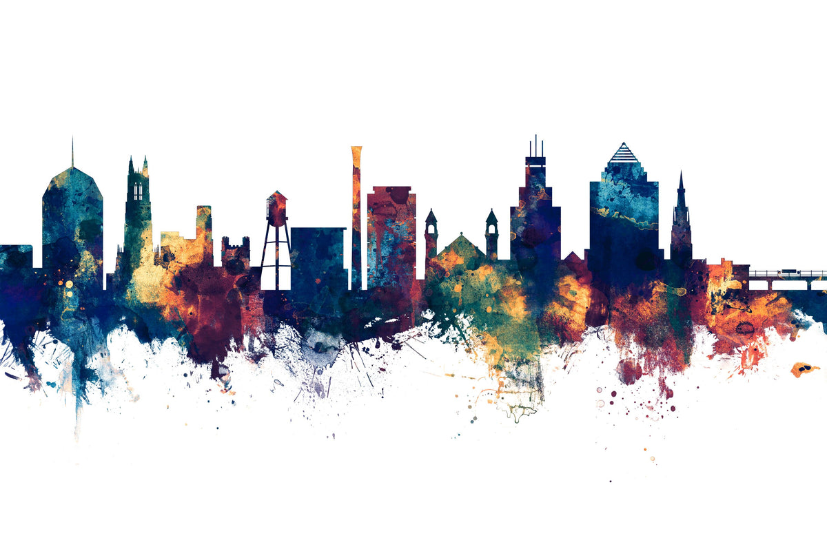 Durham North Carolina Skyline Blue & Bronze Mural Wallpaper - pure wallpaper artwork
