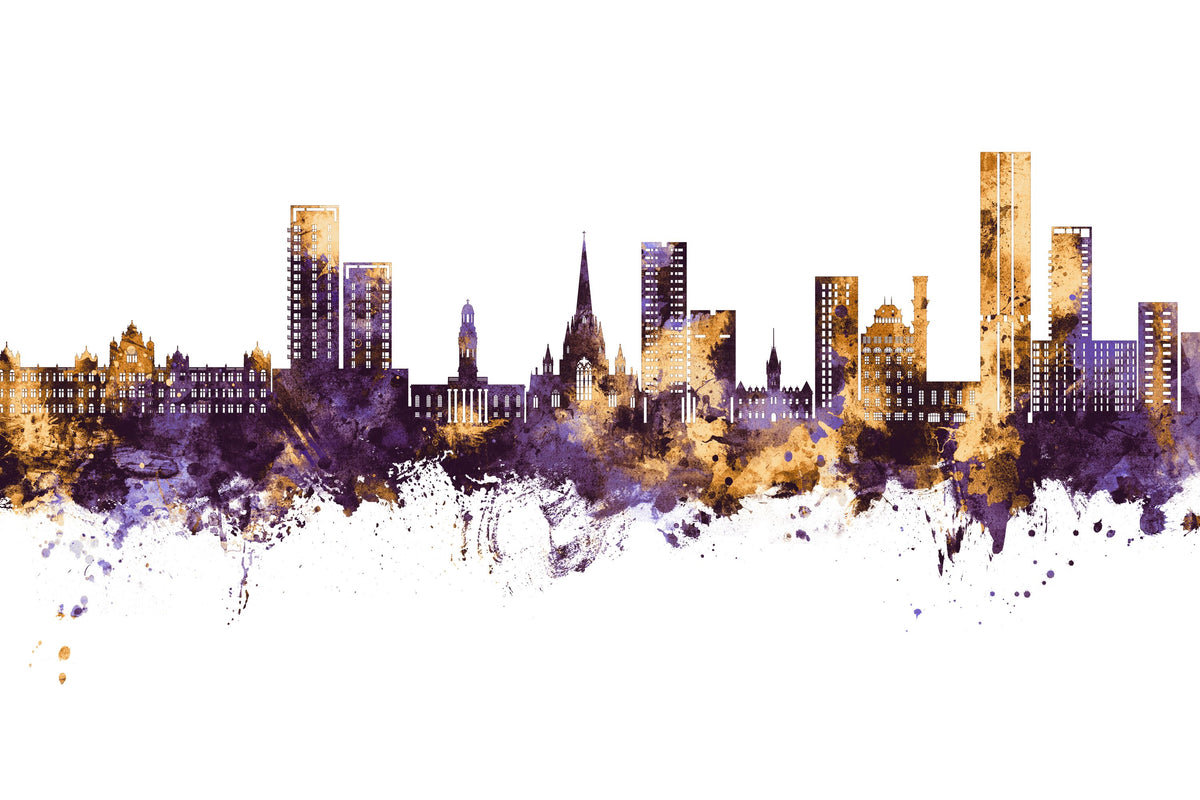 Salford England Skyline Purple & Gold Mural Wallpaper - pure wallpaper artwork