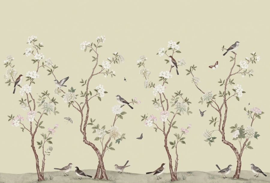 Peony Tree, Pistachio Creme Mural Wallpaper
