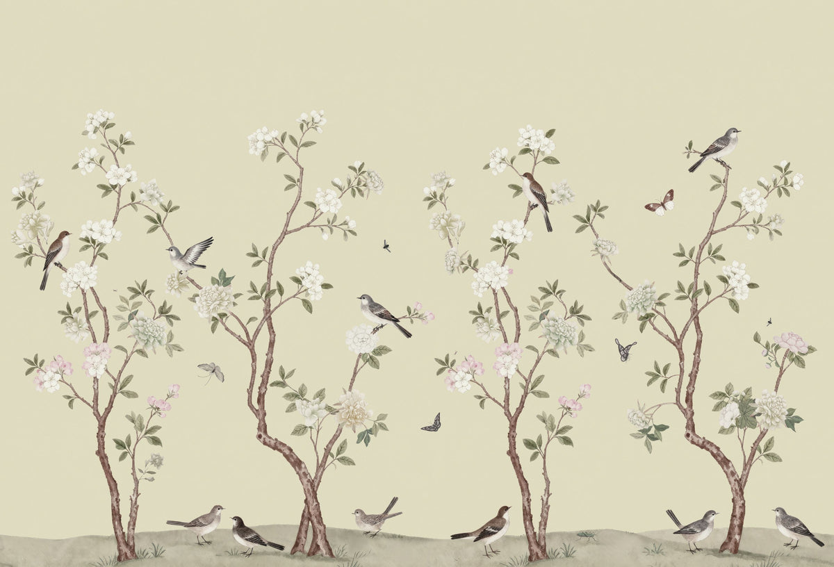 Peony Tree, Pistachio Creme Mural Wallpaper - pure wallpaper artwork