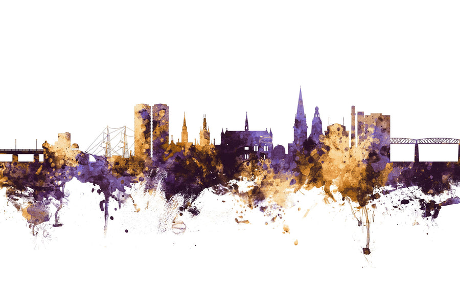Dundee Scotland Skyline Purple & Gold Mural Wallpaper