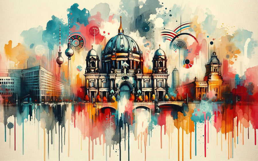 Watercolor Skyline Berlin Mural Wallpaper
