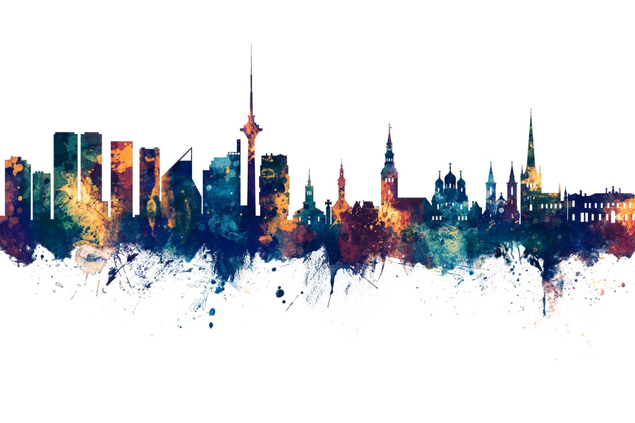 Tallinn Estonia Skyline Blue & Bronze Mural Wallpaper