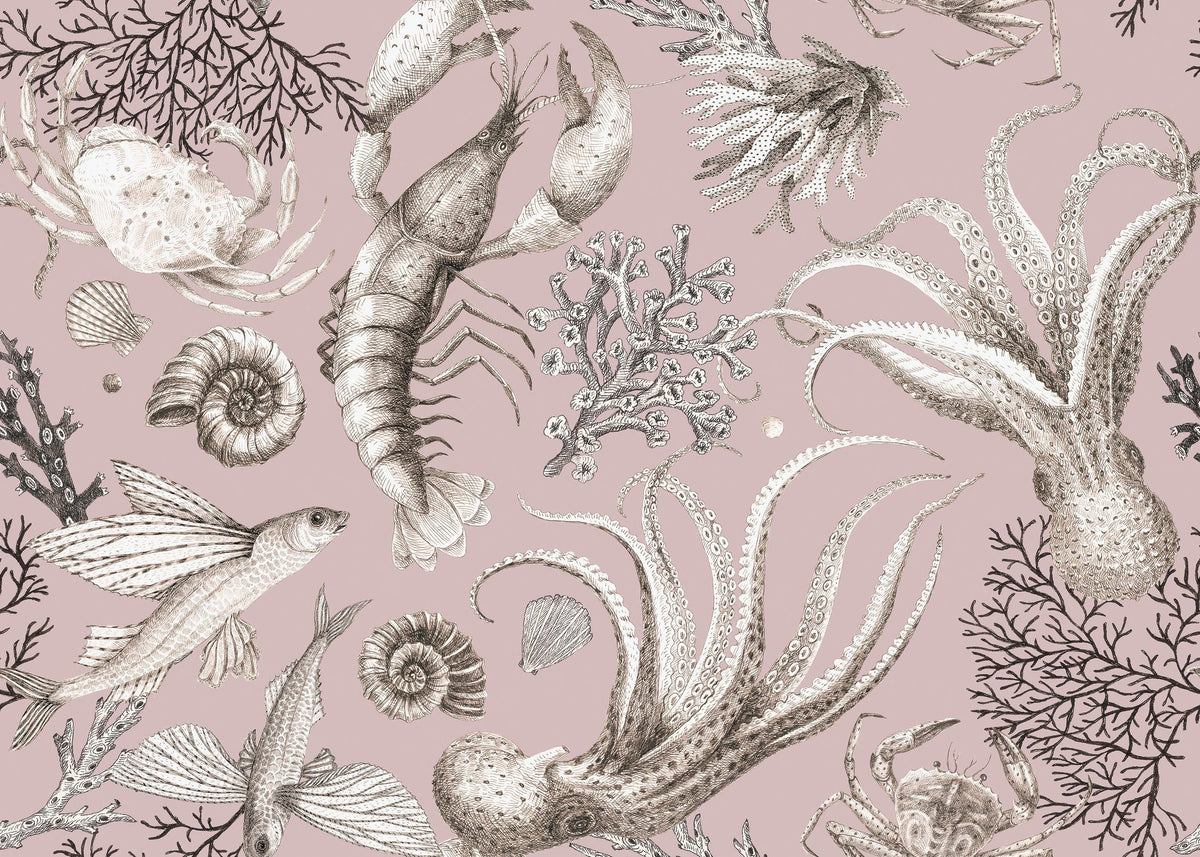 Ocean Miracles, Dusty Pink Mural Wallpaper - pure wallpaper artwork