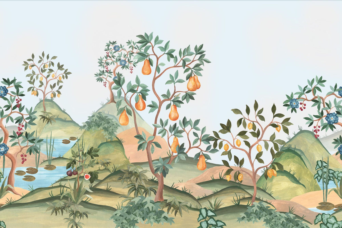 Orchard Reverie (no Animals), Sky Blue Mural Wallpaper - pure wallpaper artwork