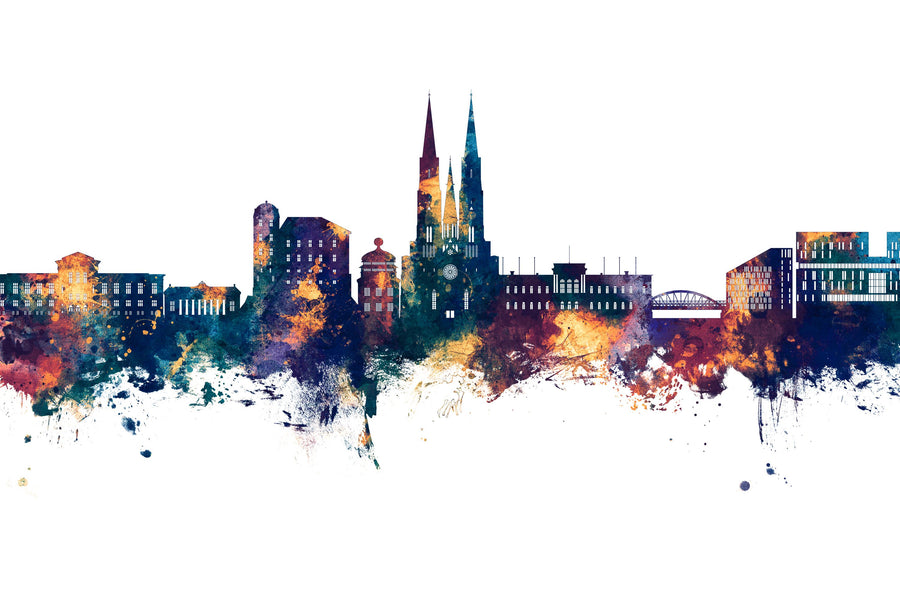 Uppsala Skyline Blue & Bronze Mural Wallpaper