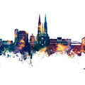 Uppsala Skyline Blue & Bronze Mural Wallpaper - pure wallpaper artwork