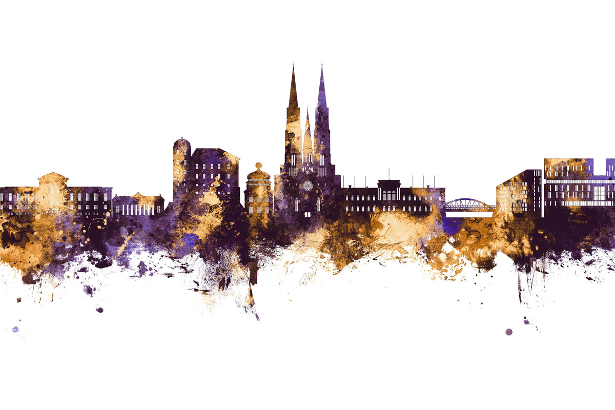 Uppsala Skyline Purple & Gold Mural Wallpaper - pure wallpaper artwork