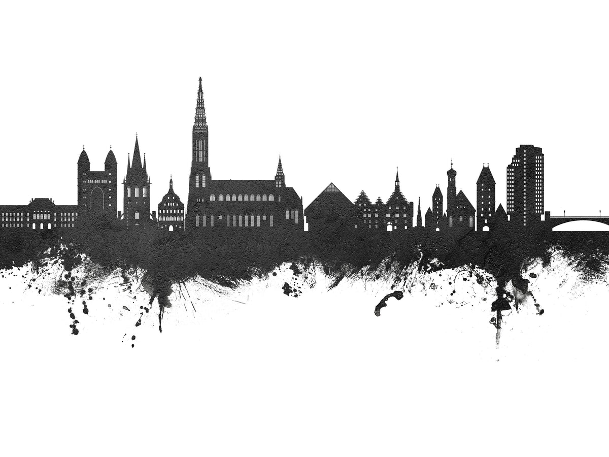Ulm Germany Skyline Black & White Mural Wallpaper - pure wallpaper artwork