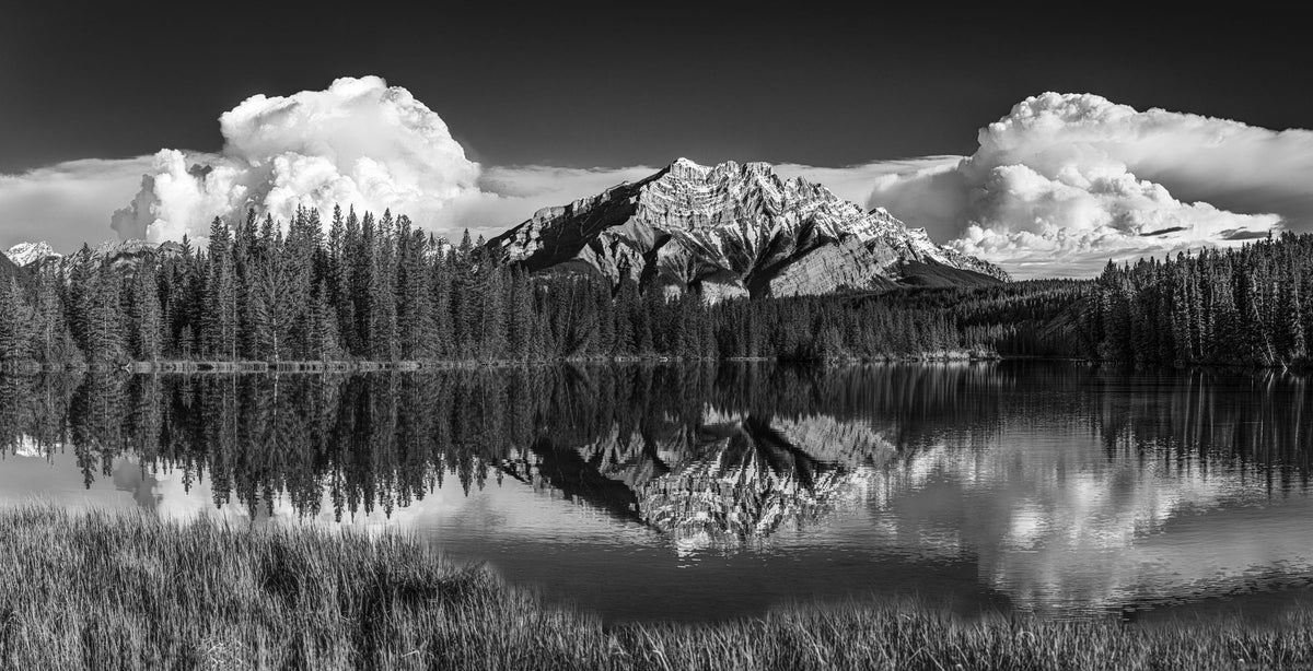 Cascade Mountain Reflection BW Mural Wallpaper - pure wallpaper artwork
