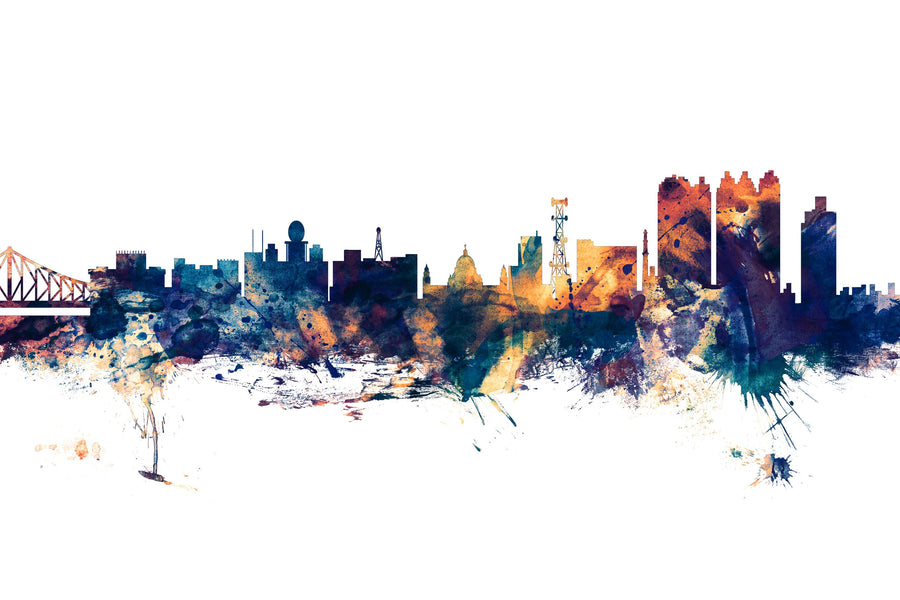 Kolkata (Calcutta) India Skyline Blue & Bronze Mural Wallpaper