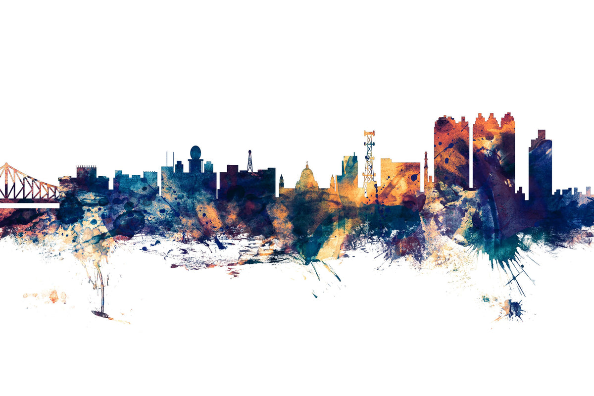 Kolkata (Calcutta) India Skyline Blue & Bronze Mural Wallpaper - pure wallpaper artwork