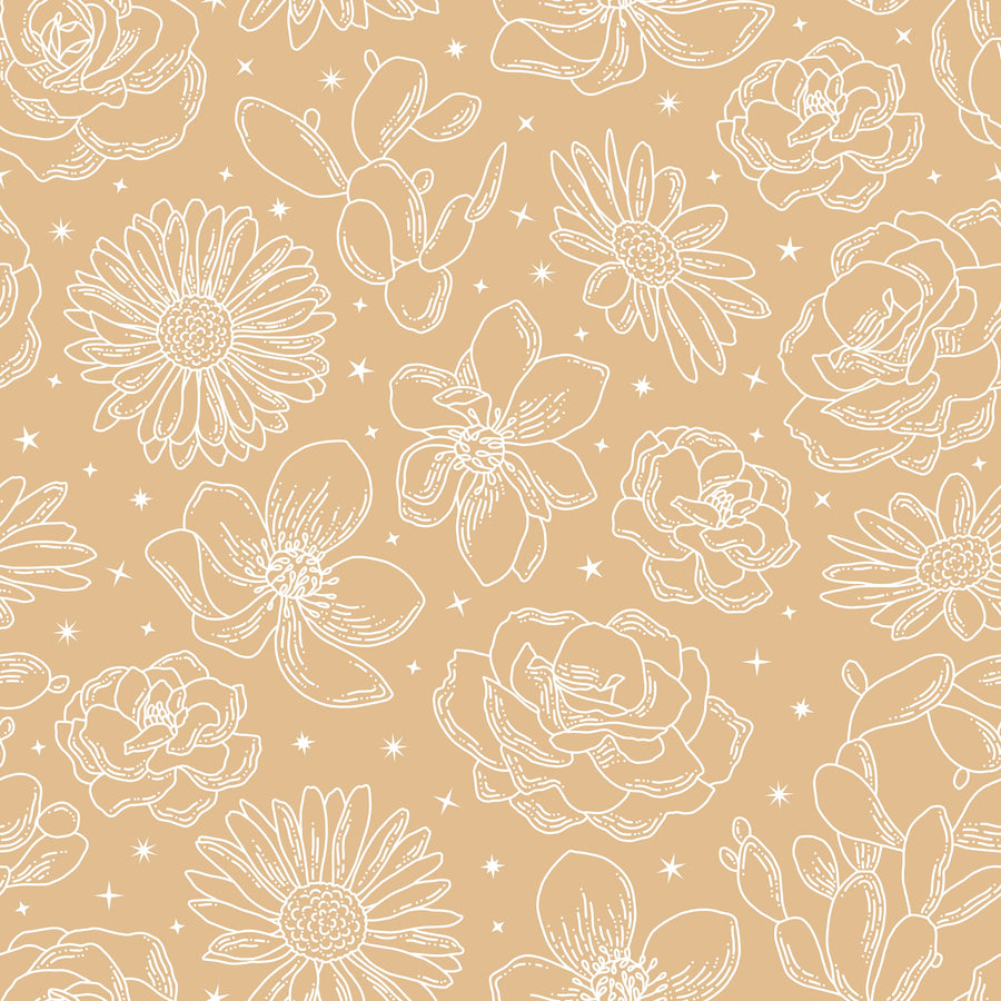 Sky Flowers Gold Mural Wallpaper