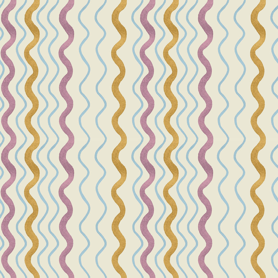 Wavy Stripes, Purple & Mustard Mural Wallpaper