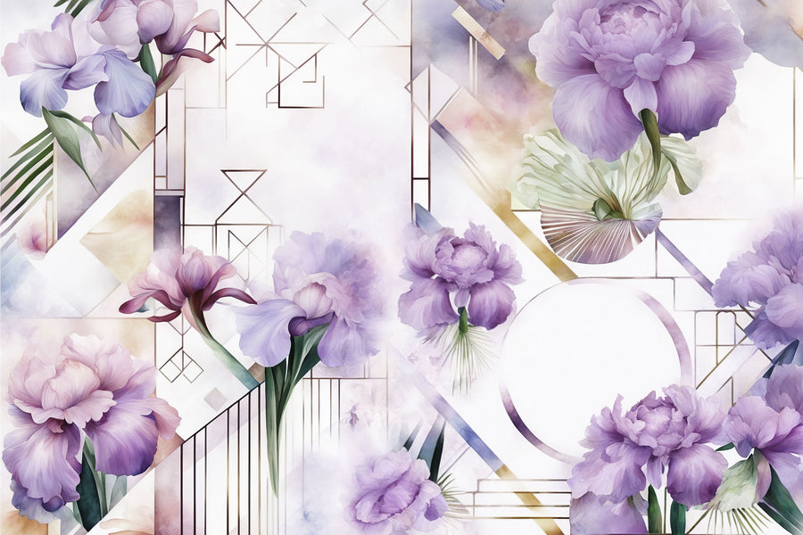 Watercolor Geometry Purple Mural Wallpaper