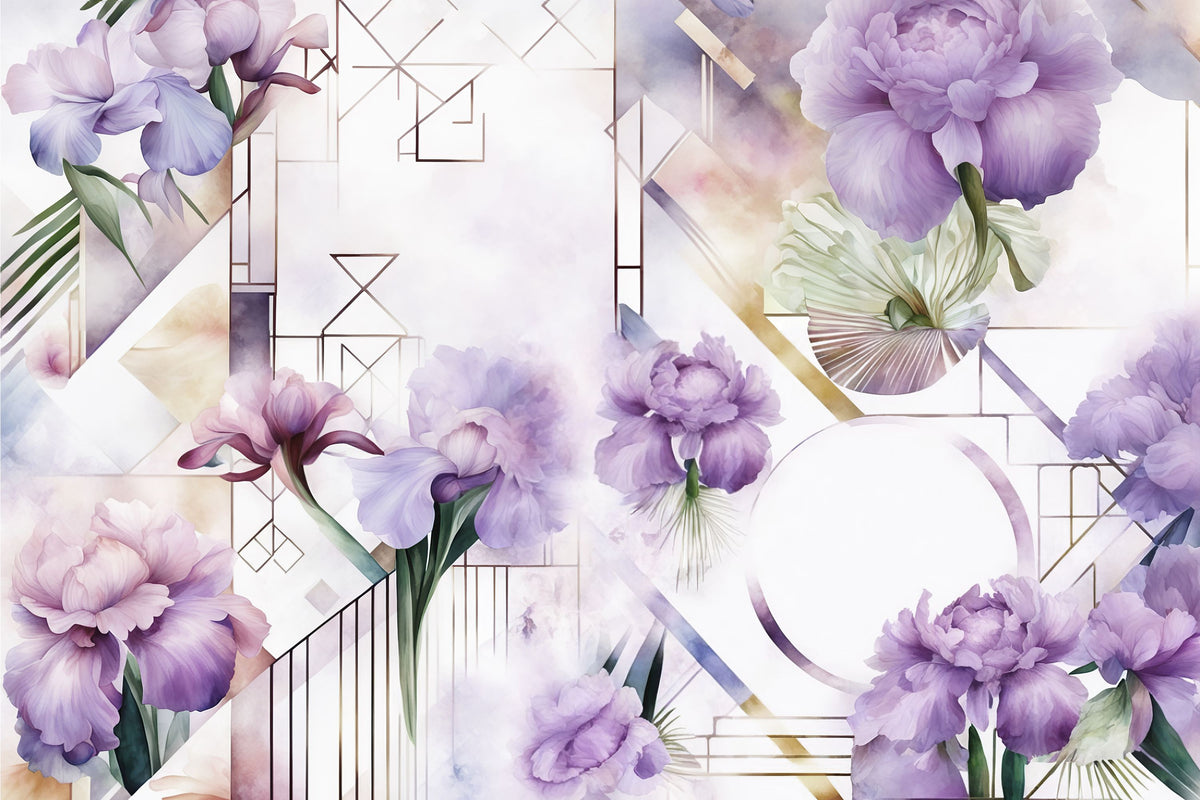 Watercolor Geometry Purple Mural Wallpaper - pure wallpaper artwork