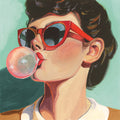 Retro Bubblegum Girl Teal Mural Wallpaper - pure wallpaper artwork