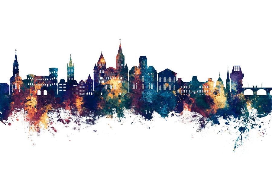 Trier Germany Skyline Blue & Bronze Mural Wallpaper