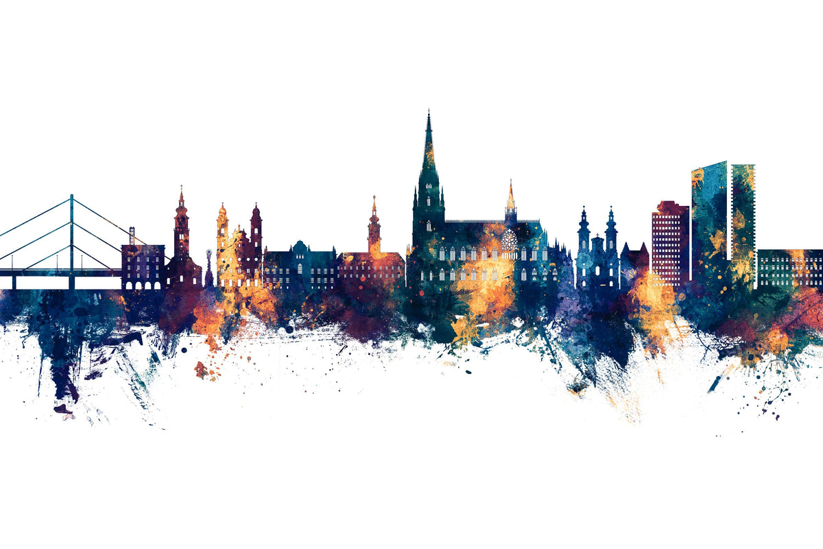 Linz Austria Skyline Blue & Bronze Mural Wallpaper - pure wallpaper artwork