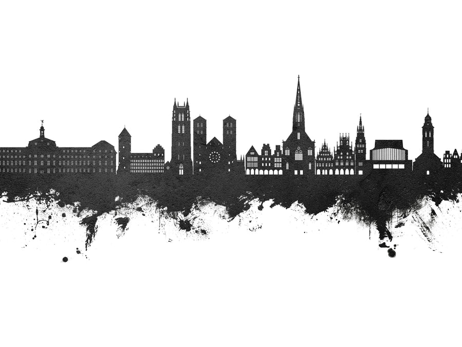 Münster Germany Skyline Black & White Mural Wallpaper