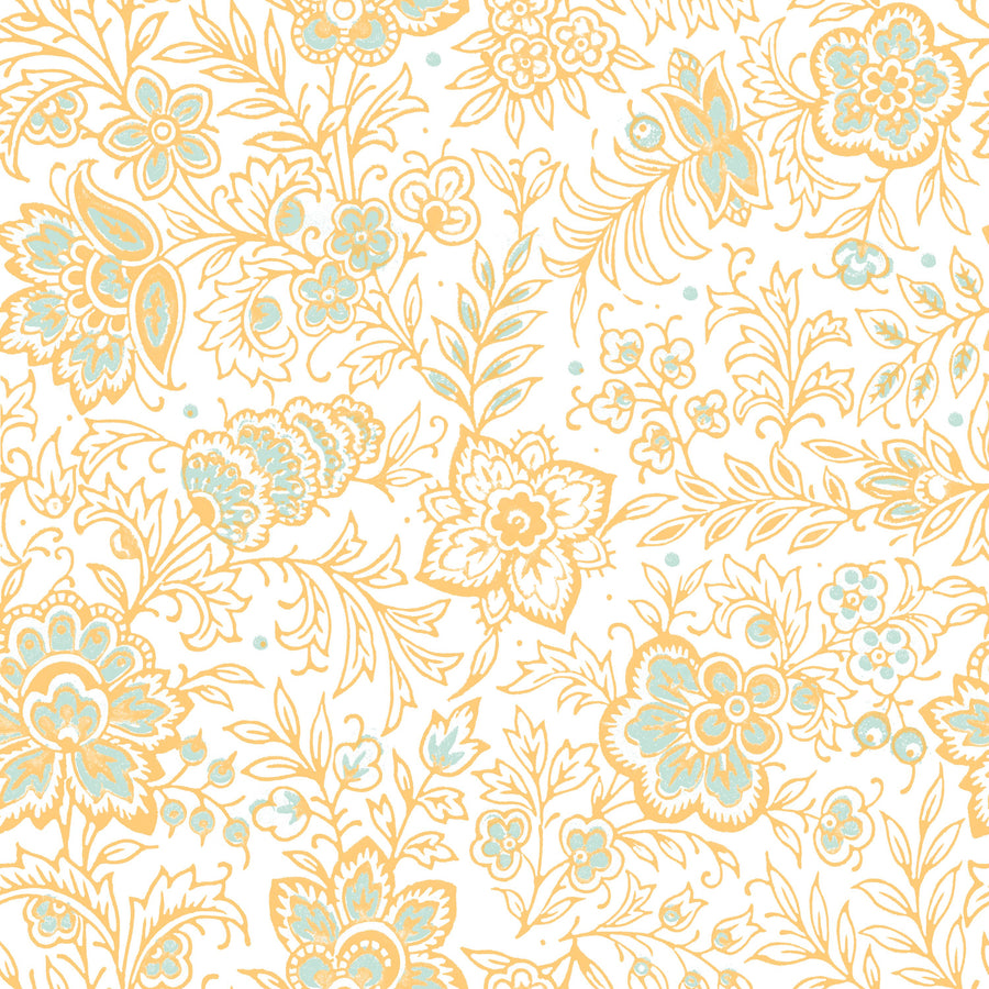 Kala Flowers Yellow on White Mural Wallpaper