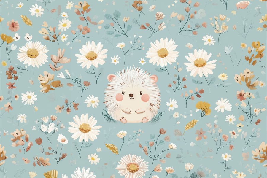 Hedgehog Flowers Mural Wallpaper