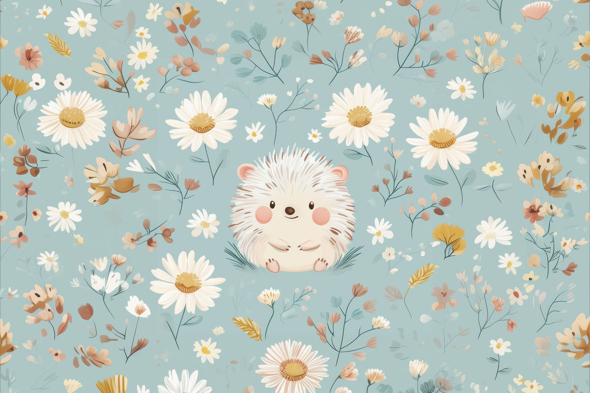Hedgehog Flowers Mural Wallpaper - pure wallpaper artwork