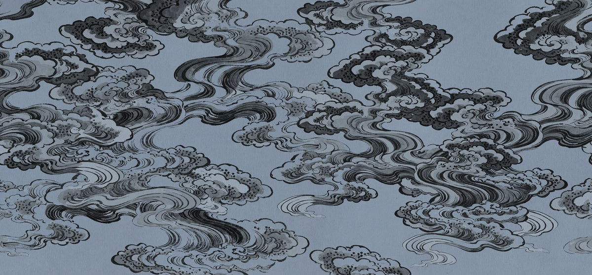 Ukiyo-e Clouds, Denim Blue Mural Wallpaper - pure wallpaper artwork