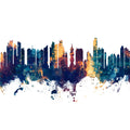 Panama City Skyline Blue & Bronze Mural Wallpaper - pure wallpaper artwork