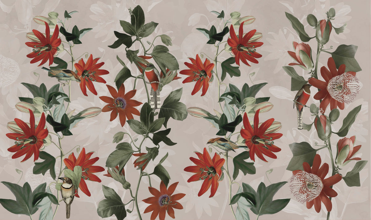 Contemporary Clematis Mural Wallpaper - Purple Tone - pure wallpaper artwork