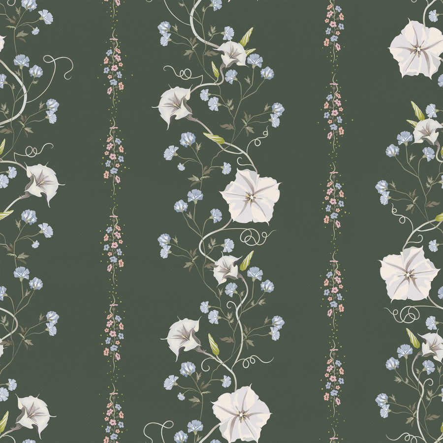 Trailing Flower Stripe, Soft Green Mural Wallpaper