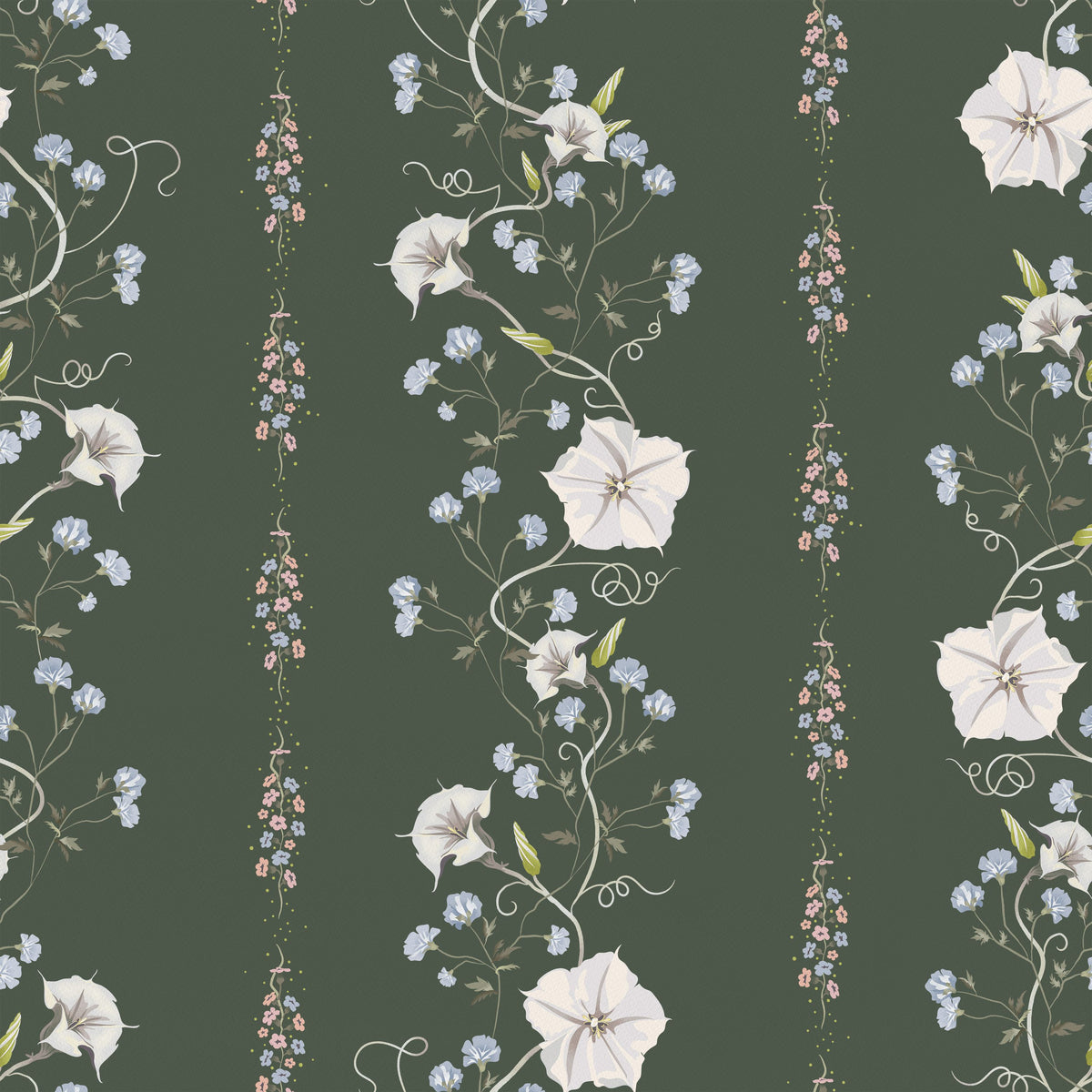 Trailing Flower Stripe, Soft Green Mural Wallpaper - pure wallpaper artwork