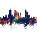 Warsaw Poland Skyline Blue & Bronze Mural Wallpaper - pure wallpaper artwork
