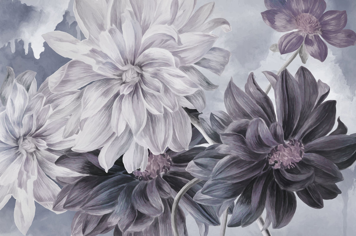 Focus on the Dahlia Gray Mural Wallpaper - pure wallpaper artwork