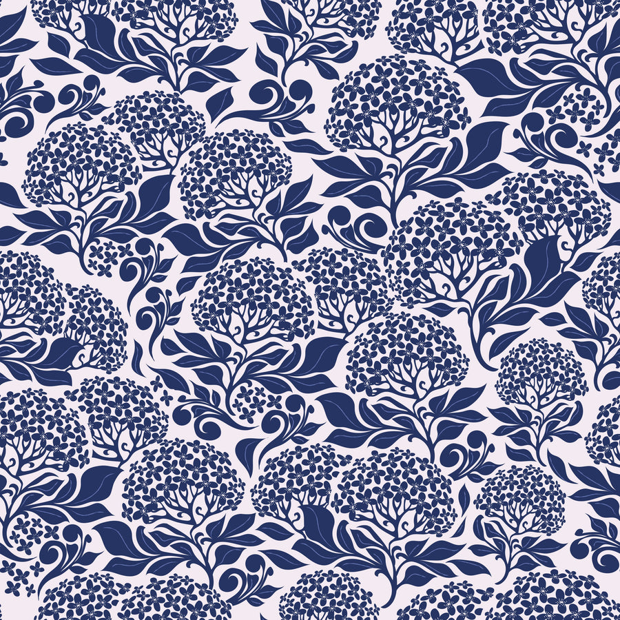 Hydrangea, Navy on Cream Mural Wallpaper