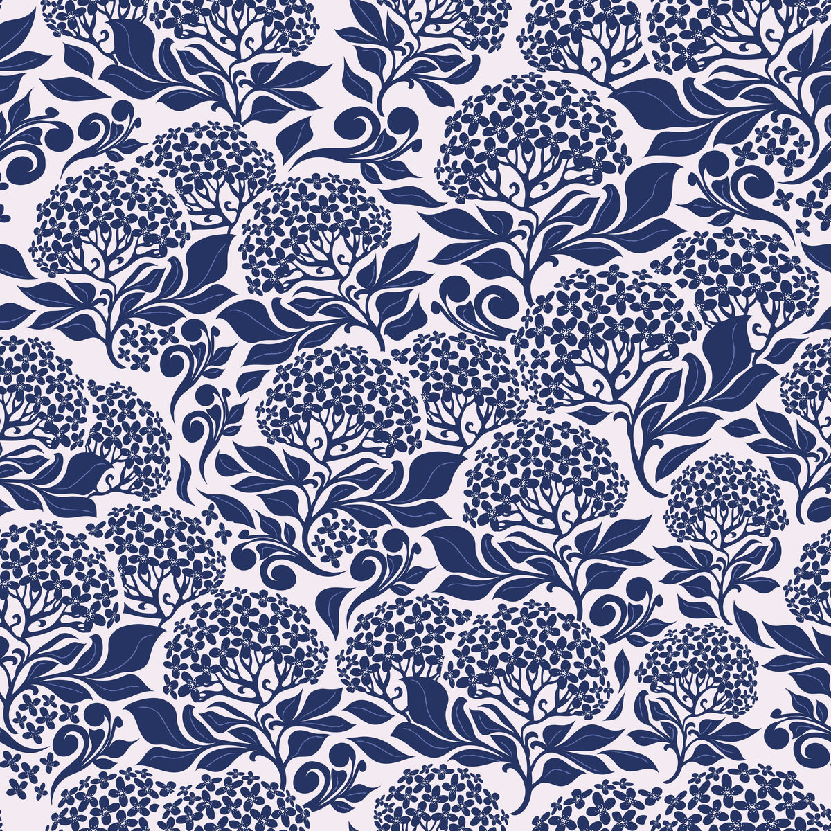 Hydrangea, Navy on Cream Mural Wallpaper - pure wallpaper artwork