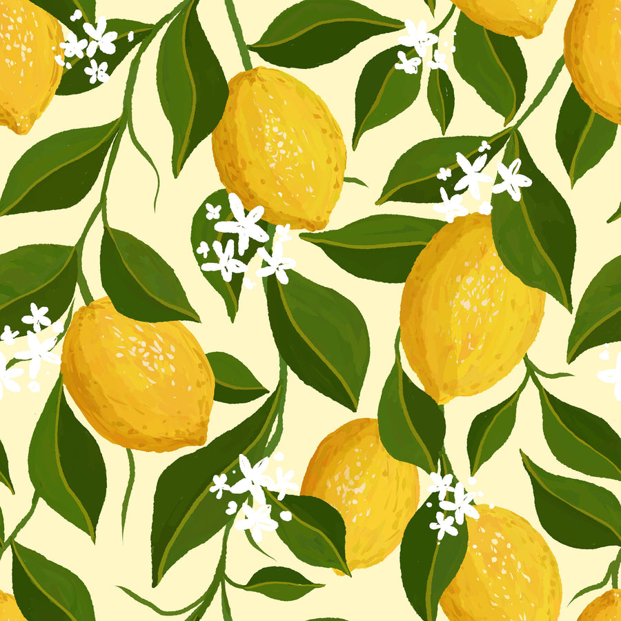 Trailing Lemons, Cream Mural Wallpaper