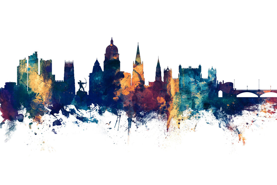 Nottingham England Skyline Blue & Bronze Mural Wallpaper