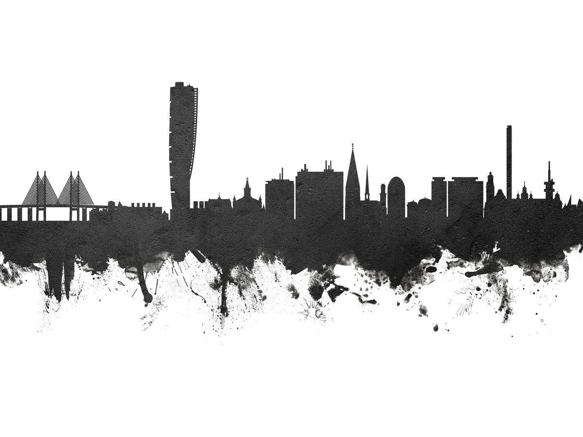 Malmö Sweden Skyline Black & White Mural Wallpaper - pure wallpaper artwork