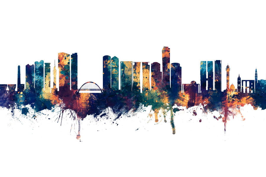 Tel Aviv Skyline Blue & Bronze Mural Wallpaper