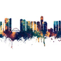 Tel Aviv Skyline Blue & Bronze Mural Wallpaper - pure wallpaper artwork