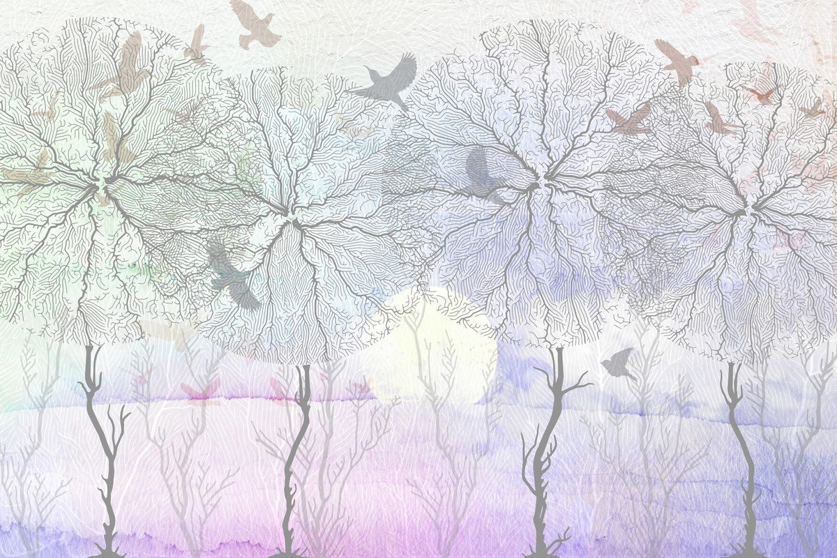 Shade of Trees Lilac Mural Wallpaper - pure wallpaper artwork