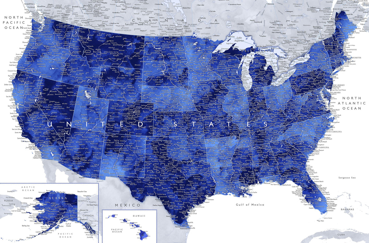 US Map Detailed - Gulzar Mural Wallpaper - pure wallpaper artwork