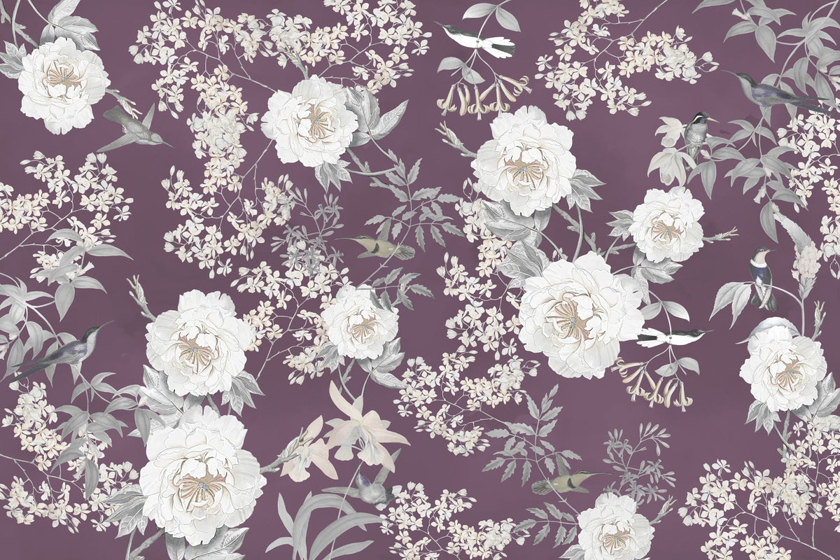 Birds of Eden Mural Wallpaper - Neutral Tone - pure wallpaper artwork