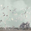 Birds in the Garden Blue Green Mural Wallpaper - pure wallpaper artwork