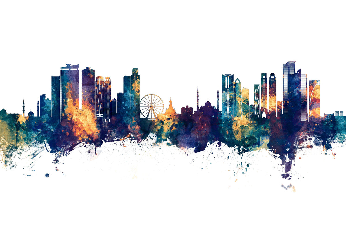 Sharjah Skyline Blue & Bronze Mural Wallpaper - pure wallpaper artwork